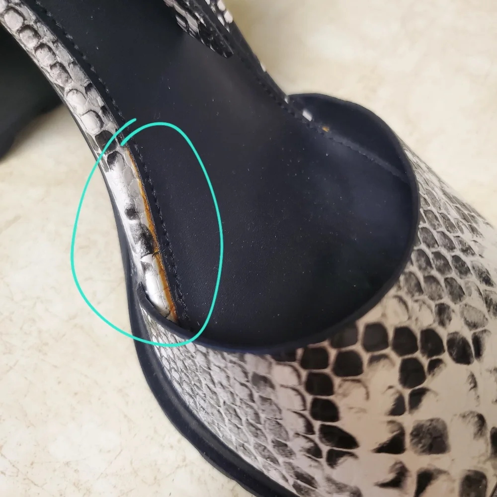 Aldo Black and White Snakeskin Slingback Block Heels